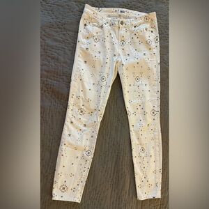 PAIGE White Jeans Verdugo Ankle Grommet Stud Pattern Cotton Sz 28 Geometric
